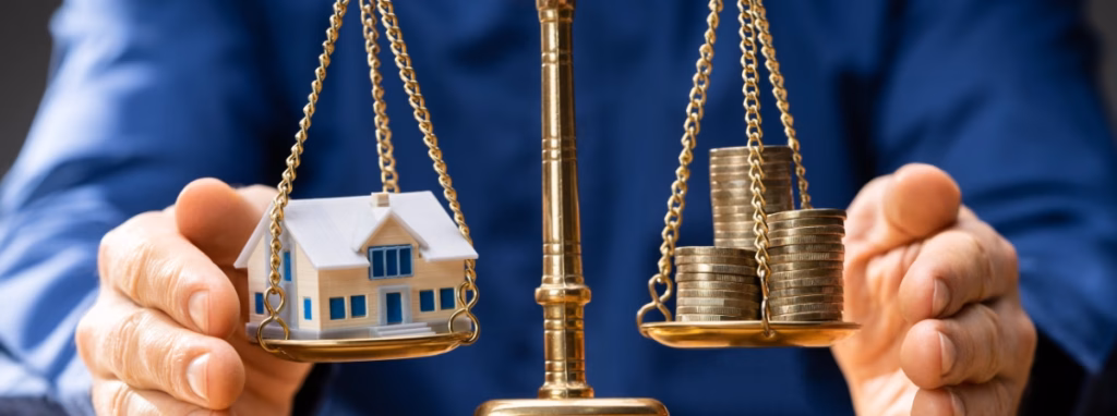balanza que representa un equilibrio entre el hogar y el dinero 